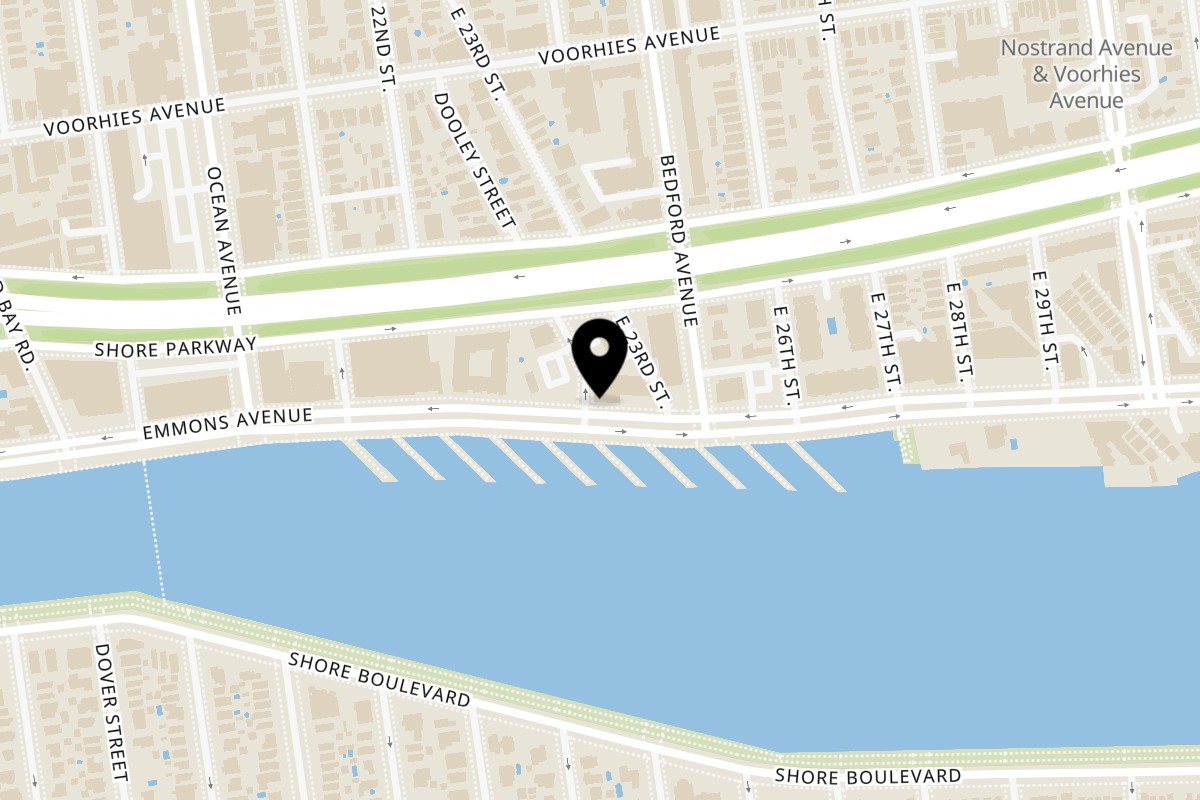 Map showing the location of Opera Cafe Lounge Brooklyn on 2255 Emmons Ave in Brooklyn